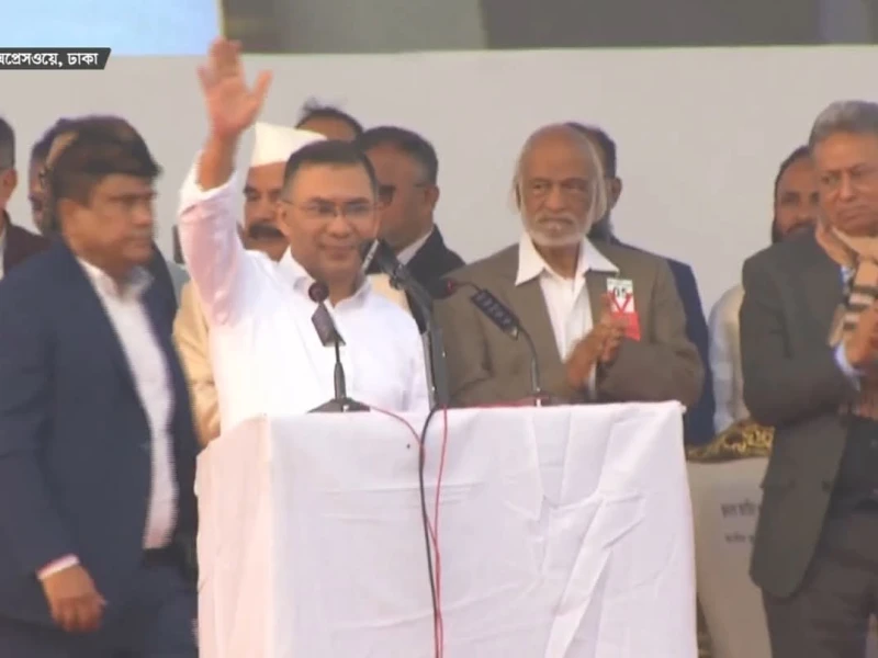 Tarique addresses mass rally after 17 years, calls for unity to rebuild Bangladesh