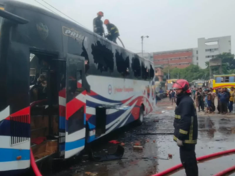 Bus catches fire at Mohakhali terminal